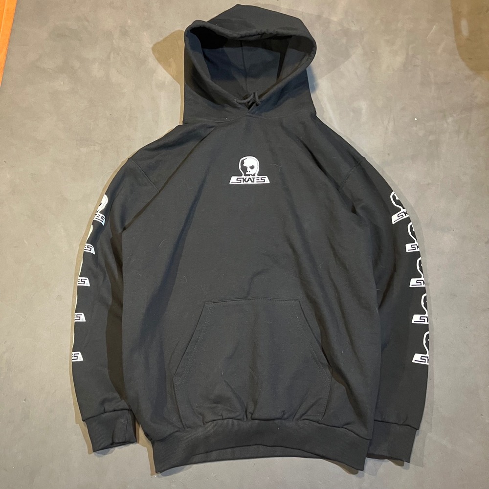 Vintage Skull Skates Black Graphic Pullover Hoodie Mens Medium Skateboarding